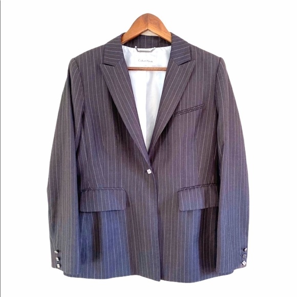 Calvin Klein Pinstripe Gray Blazer With Pockets - Picture 1 of 7